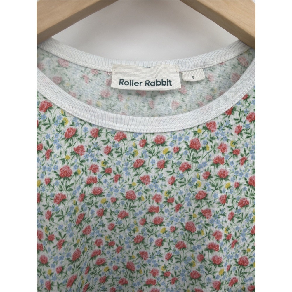 Roller Rabbit T-Shirt Floral Sleep Dress Round Neck Short Sleeve Sz S Preppy